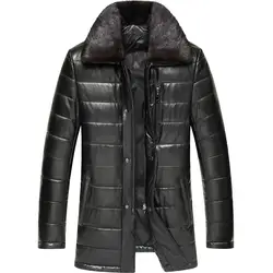 Натуральная кожа куртка зимняя куртка Для мужчин норки меховой воротник из натуральной овечьей кожи пальто для Для мужчин Теплый пуховик
