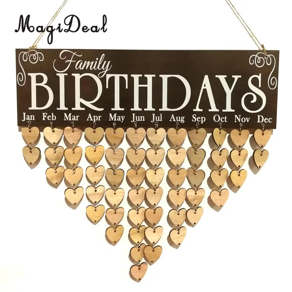 MagiDeal Family Birthdays Reminder Calendar Wooden Board Plaque Sign Hanging Decor