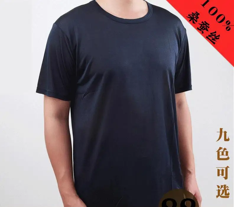 

new summer 100% silk knitted o-neck short-sleeve t-shirt man shirt male