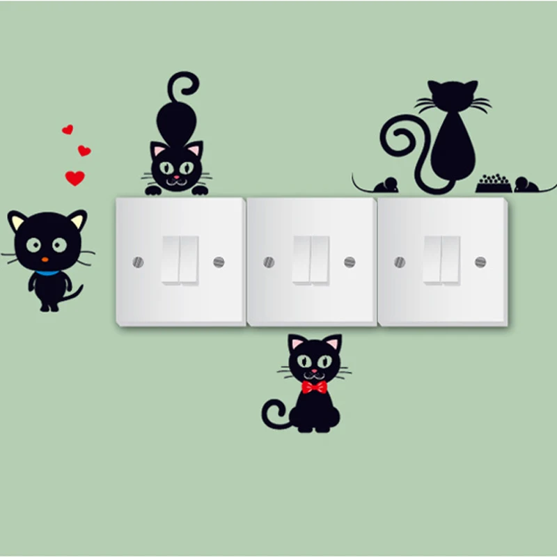 DIY Творческий Черный кот любовь мультфильм Съемный переключатель наклейки ПВХ