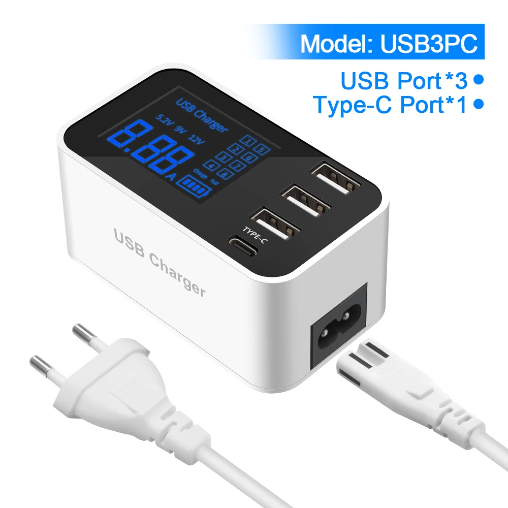 Rocketek Быстрая зарядка 3,0 Смарт usb type C USB зарядная станция светодиодный дисплей Быстрая зарядка телефон планшет для iPhone samsung адаптер - Тип штекера: USB3PC