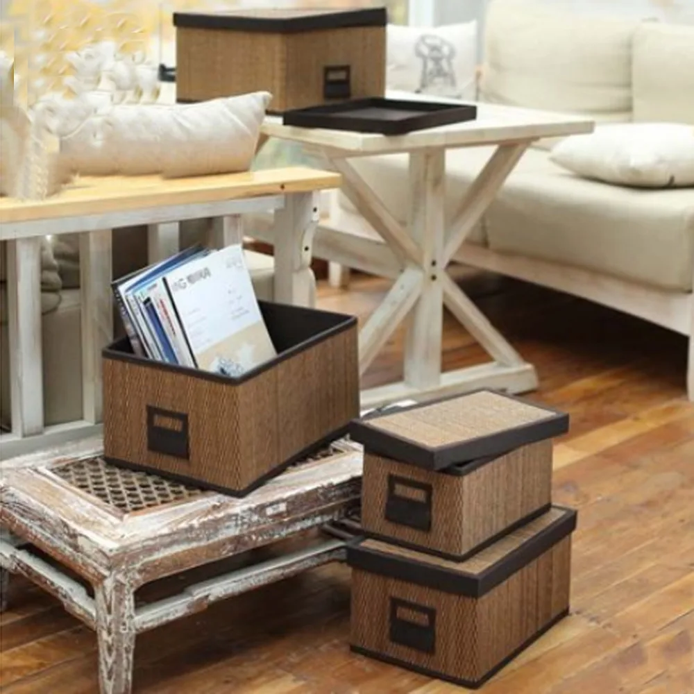 Bamboo Storage Baskets Bins with Lid Rectangular Clothing Neatening toy storage basket extra large Middle small organizador box