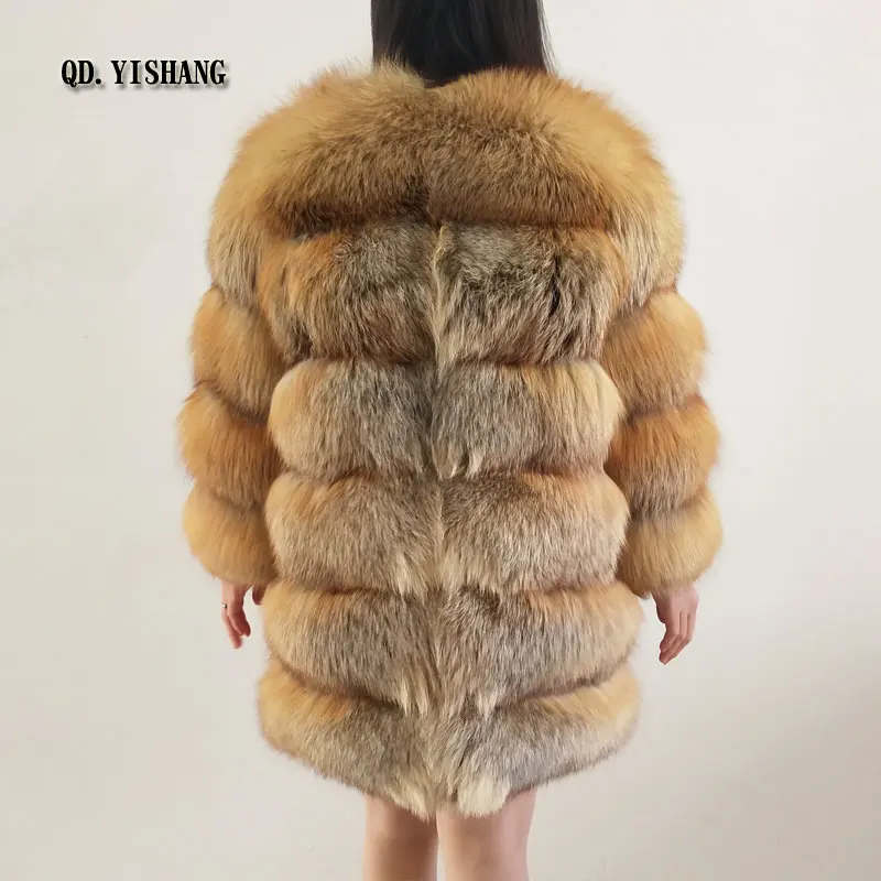 Зимнее Новое натуральное меховое пальто из красной лисы, женское подлинное меховое пальто из натурального Лисьего меха, QD. YISHANG