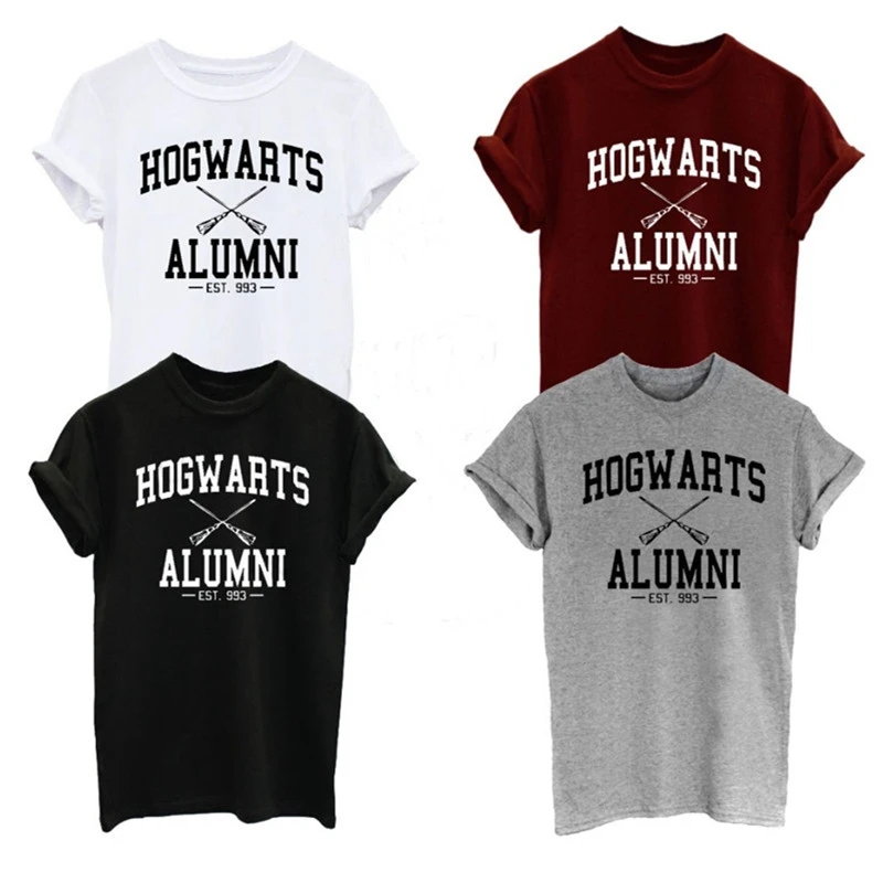 Модные повседневные женские футболки в стиле Харадзюку с надписью Hogwarts Alumni tumblr
