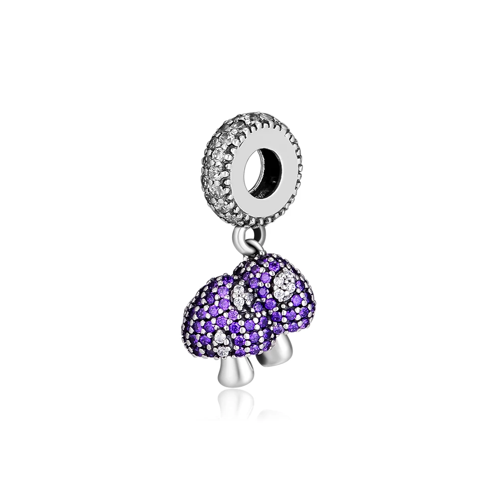CKK 925 Sterling Silver Siamese Mushroom Twins Charm Fits for Bracelet Charms Jewelry Making Gift Purple CZ | Украшения и