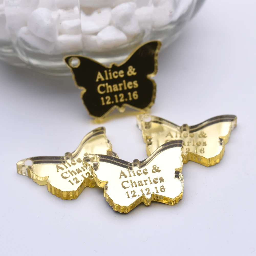

100pcs Personalized Wedding Engraved Love Butterfly Table Centerpieces Hole Tag Tags Decor Christening Baby Shower Decor Favors