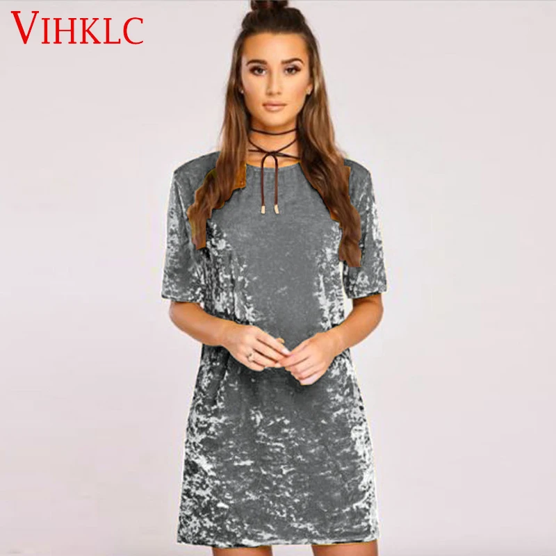 

2018 Autumn Winter Velvet Dress Women Short Sleeve Casual Mini Bodycon Ladies Party Dresses Satin Slip Flare Vintage Shirt Dress