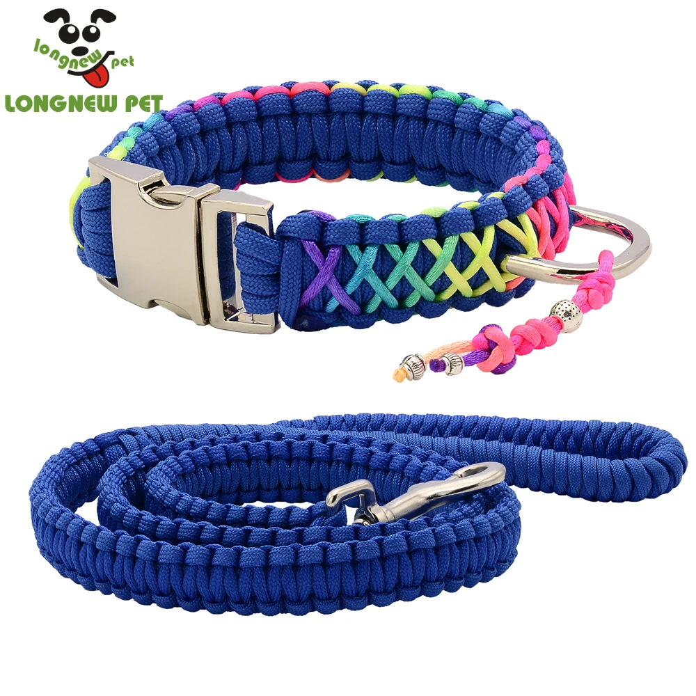 High Quality Parachute Colorful Dog Collar Rainbow Paracord Pet Collar Silvery Buckle D Ring