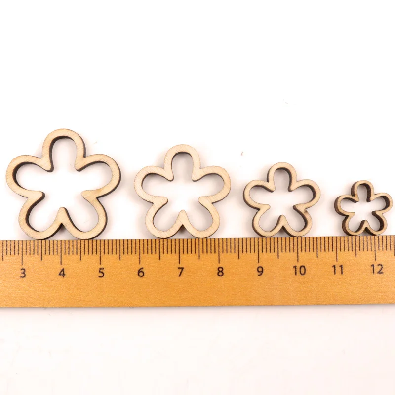 Description Picture 6 of itemNatural Wooden Hollow Flower Star Heart  Handmade Wooden Crafts Accessory Home Decoration Scrapbookings DIY 10-30mm 50pcs