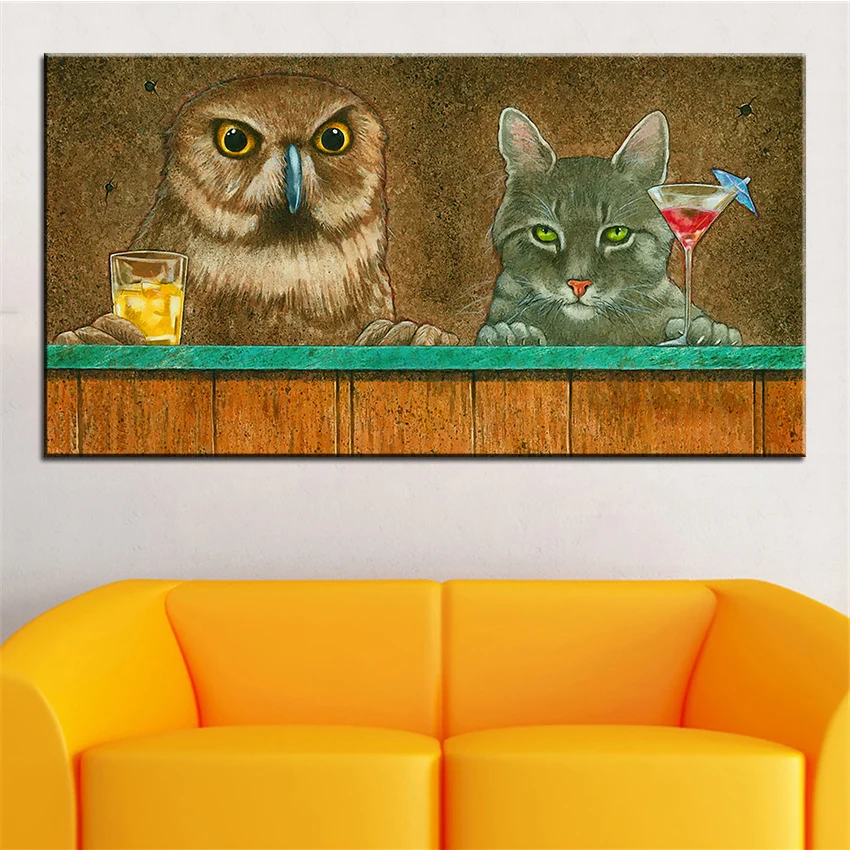 大サイズの印刷油絵フクロウとプッシーキャット壁絵画ウォールアート装飾リビングルームなしフレーム絵画ない Decorative Pictures Picture For Living Roomoil Painting Aliexpress