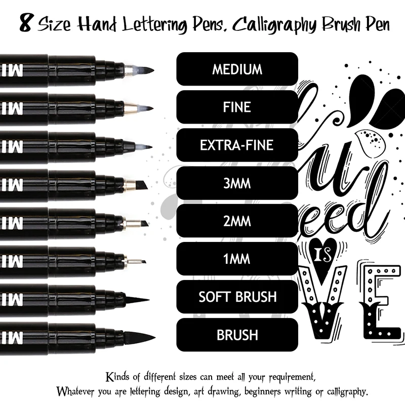 8 шт. ручные ручки с надписями Neelde для рисования, каллиграфическая ручка, водонепроницаемые пигментные маркеры для эскизов, ручка для дизайна, художественные принадлежности