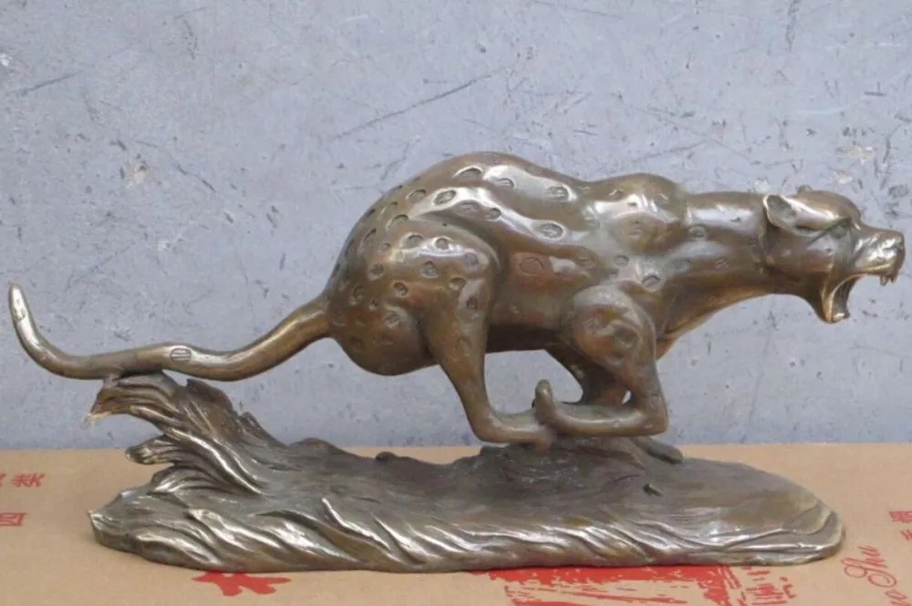 

13" Western ART Bronze sculpture Run to the cheetah Leapord Felis pardus statue