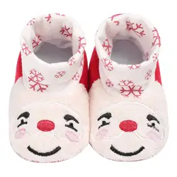 Милые зимние теплые хлопковые доступны младенческой мягкой подошве новорожденных зимние красные со смайликом детские рождественских