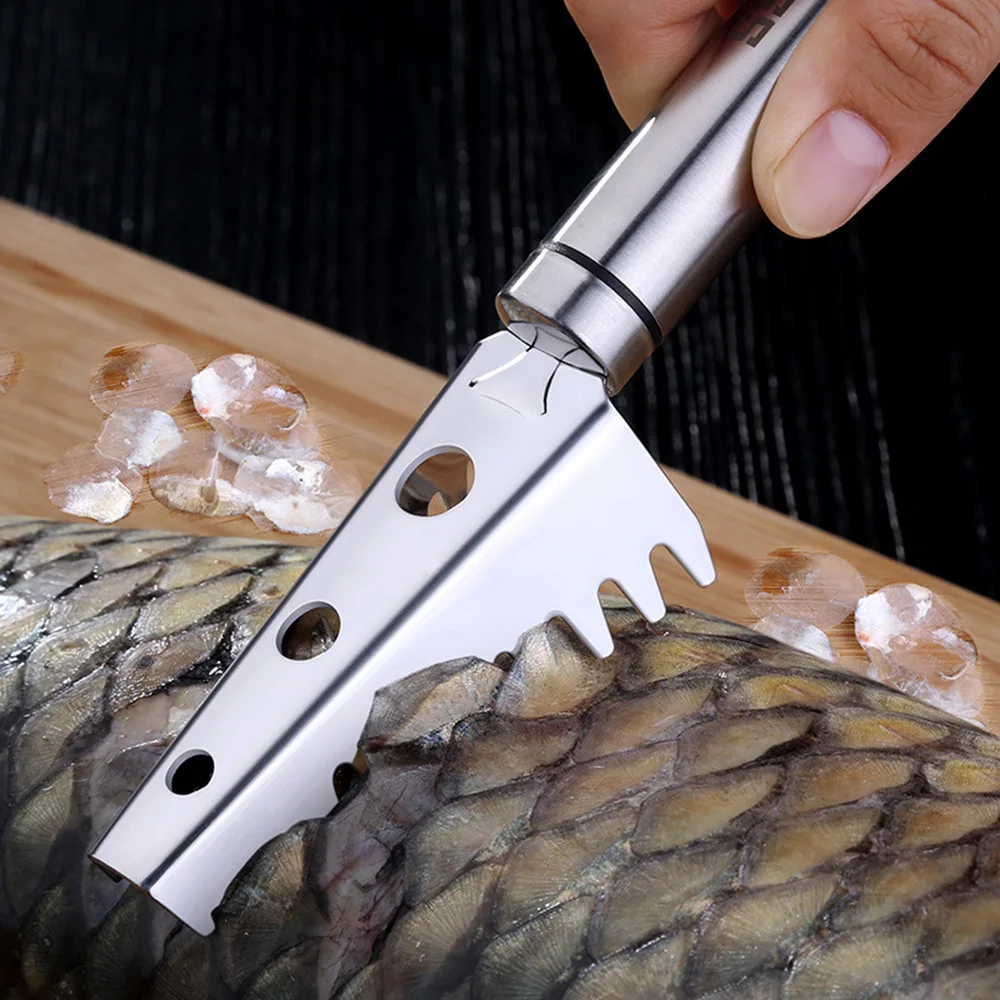 

Fish Skin Brush 304 Stainless Steel Scraping Fish Scale Brush Graters Fast Remove Fish Cleaning Peeler Scaler Scraper