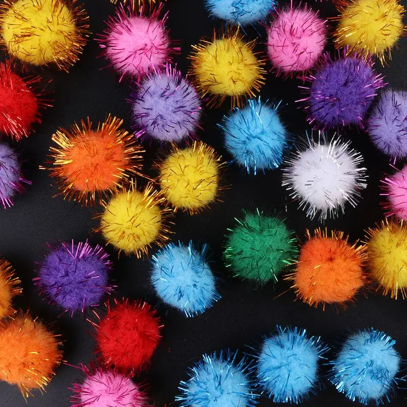 100 шт, 25 мм, мини-платье из пышного мягкого Pom Poms помпонами и блестящими шариками ручной работы для детей игрушки Сделай Сам товары для шитья и рукоделия смешанные Цвет