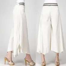 Яркие цвета, принт из чистого льна, широкие брюки, повседневные штаны, хлопковые женские Капри 4xl