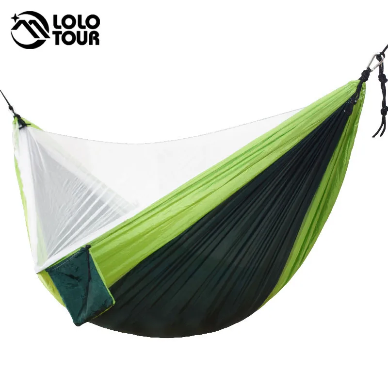 Cena Łatwa konfiguracja Hamak z moskitierą podwójny Hamak 290*140cm z gwoździami wiatrowymi Hamak Hamaca przenośny na kemping Travel Yard
