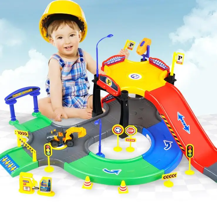 Children s DIY toys urban engineering parking lot puzzle toys toys Assembled track parking