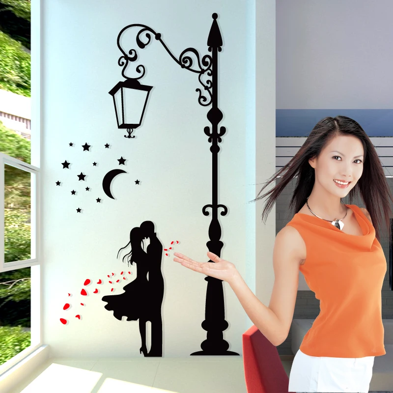 

European Street Lamp 3D Wallpaper Porch Corridor Home Decoration Wall Sticker Black Red Romantic Wall Stickers For Living Room