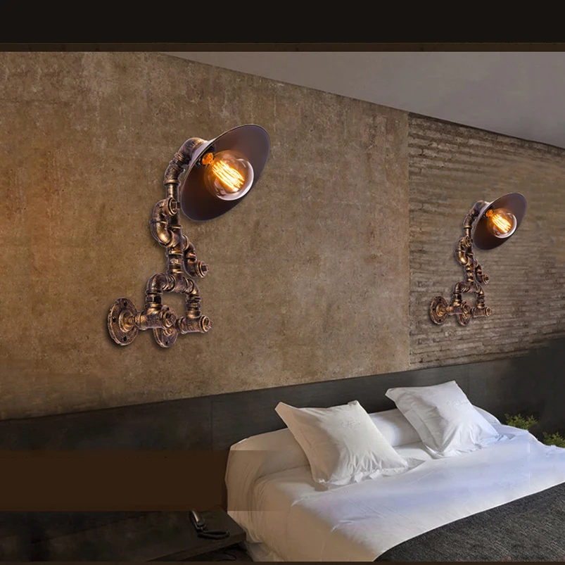 Ретро Лофт Железный водопровод робот настенный светильник креативный ресторан спальня гостиная лестница прохода коридор исследование паб кафе лампа бюстгальтер