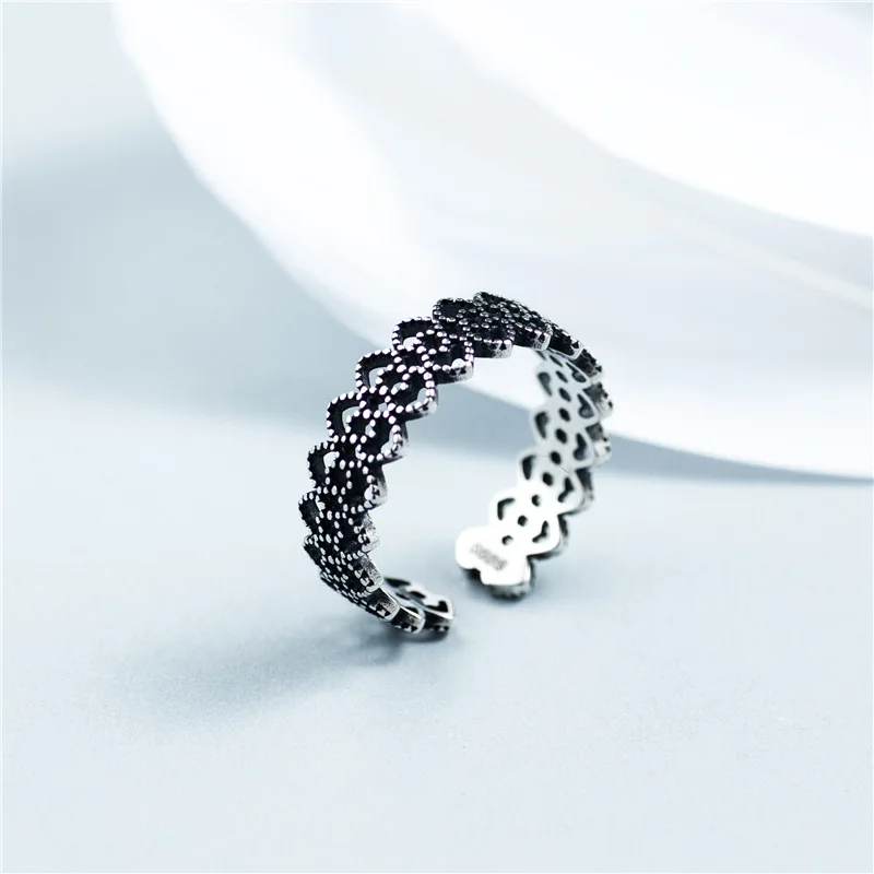 black lace ring woman 100% S925 silver Jewelry fashion resize rings for women gift silver ring simple INS style high quality