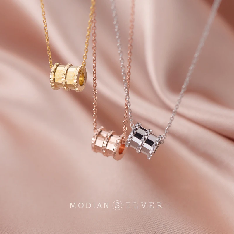 

Modian Round Classic Brand Silver Necklace Charm 925 Sterling Silver Rose & Gold Color Pattern Necklaces Pendant Wedding Jewelry