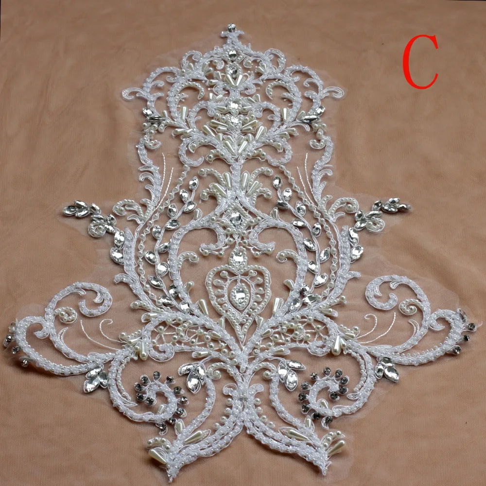 

La Belleza Off white Handmade beading pearls rhinestones patch wedding dress patch 57*35cm