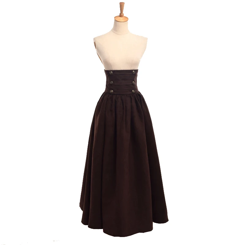 

Victorian Women Gothic Skirts Vintage Renaissance Cosplay High Waist Double-breasted Steampunk Long Walking Skirt