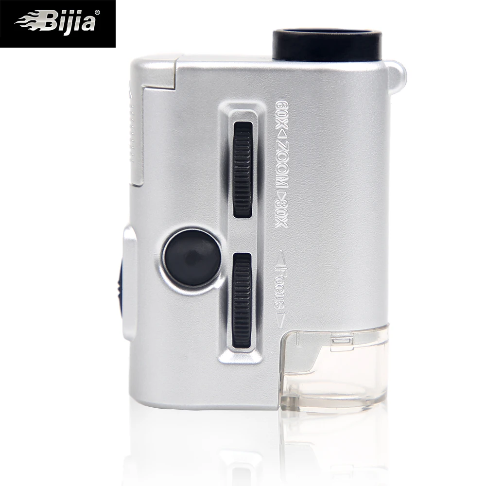 

BIJIA Mini Lens 30X-60X Pocket Magnifier Microscope With LED and UV Light Jewelry Jeweler Loupe Currency Dectector