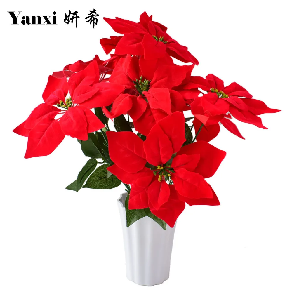 artificial poinsettia christmas flowers with vase set artificial poinsettia christmas flowers with vase set