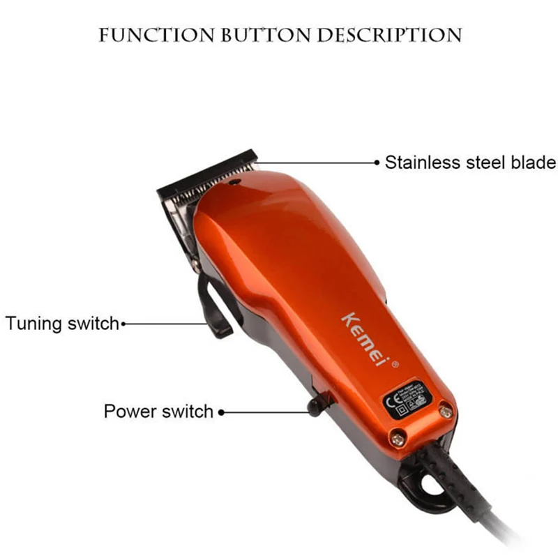 Kemei бытовой триммер для стрижки волос профессиональная Классическая машинка для стрижки волос для мужчин режущая машина Проводная с 4 прикрепить мужские Т-расчески