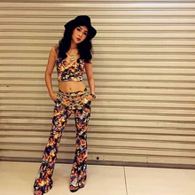 FREE SHIPPING Sexy Queen Custom Made Vintage Exclusive Personality Hawaii Sling Tank And Long Pants Sets Costume Women Clothing