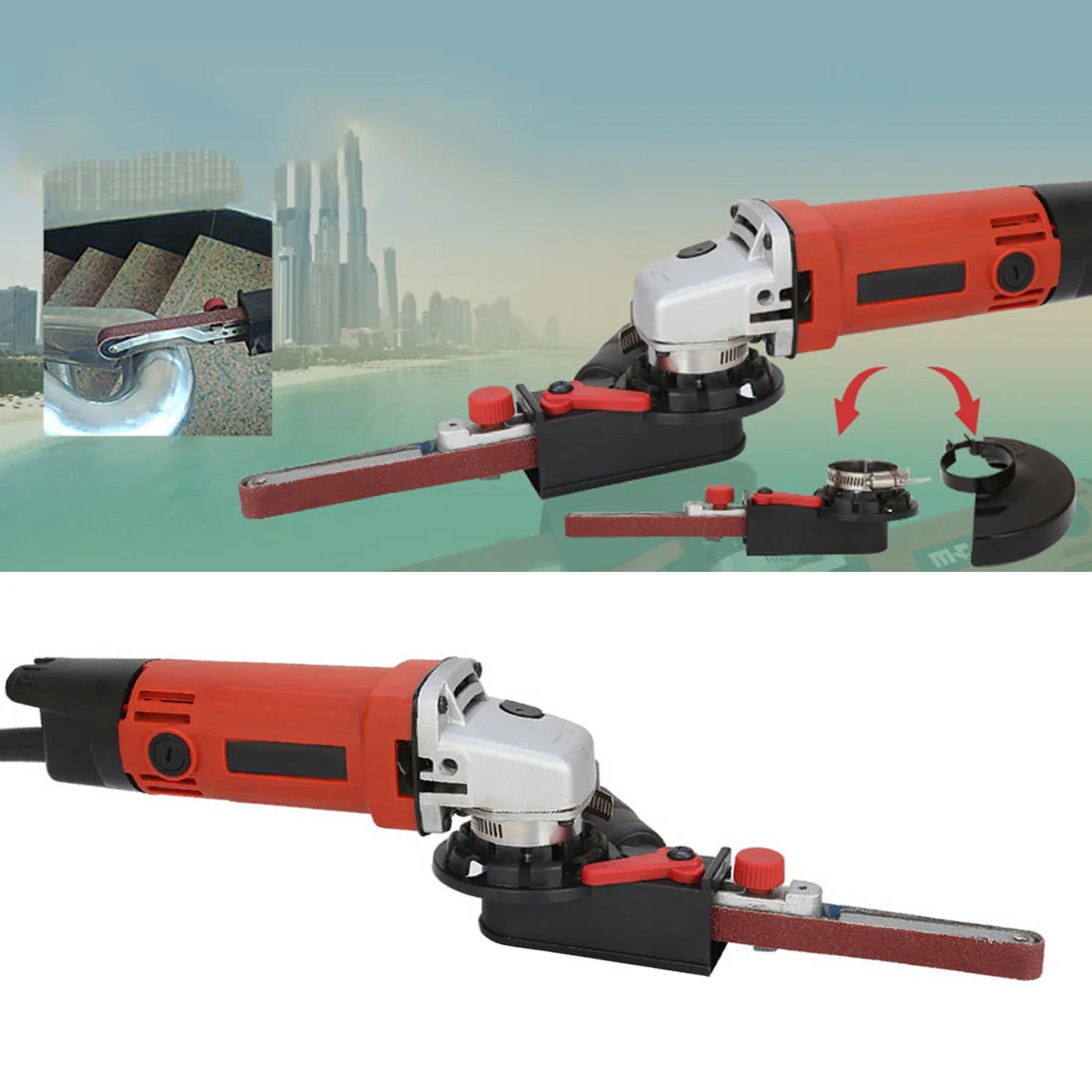 

Sanding Belt Sander Adapter Bandfile Belt Sander for 115mm 4.5" and 125mm 5" Electric Angle Grinder Woodworking Grinding Tools