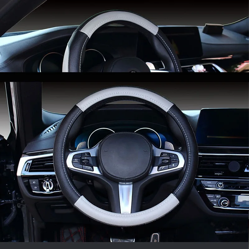 

Universal Car Non-slip Steering Wheel Cover Wear Resistant Microfiber Leather Cover Color Stitching Design Car Accessories New