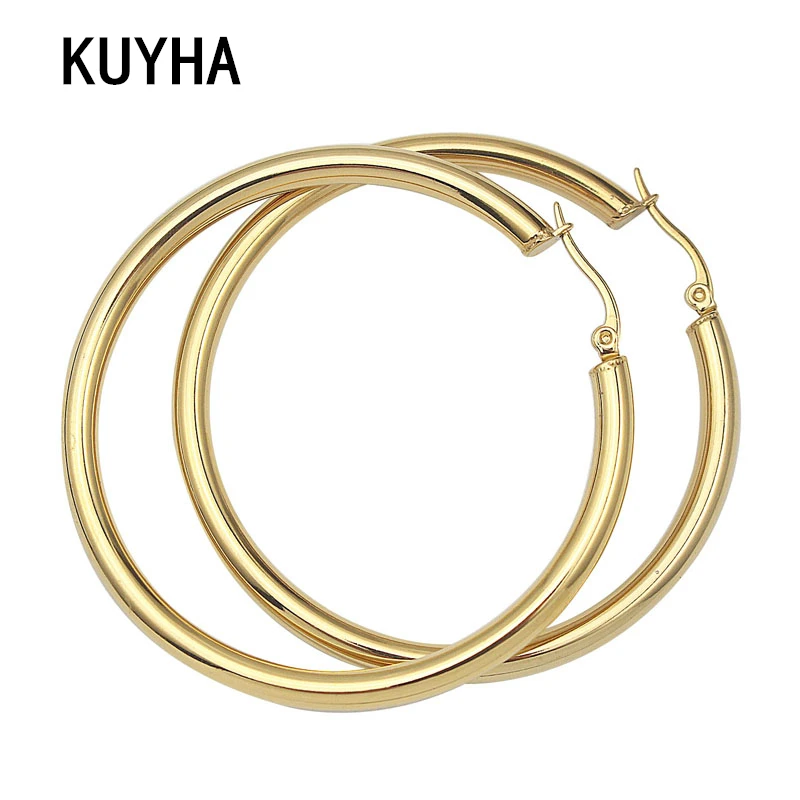 

Fashion Hoop Earrings For Women Men Smooth Exaggerated Big Circle Earings Simple Gold Color Jewelry Gift
