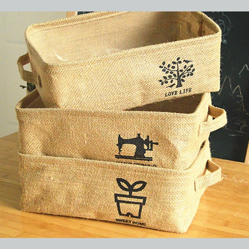 storage box jute with cotton lining sundries basket mini desktop