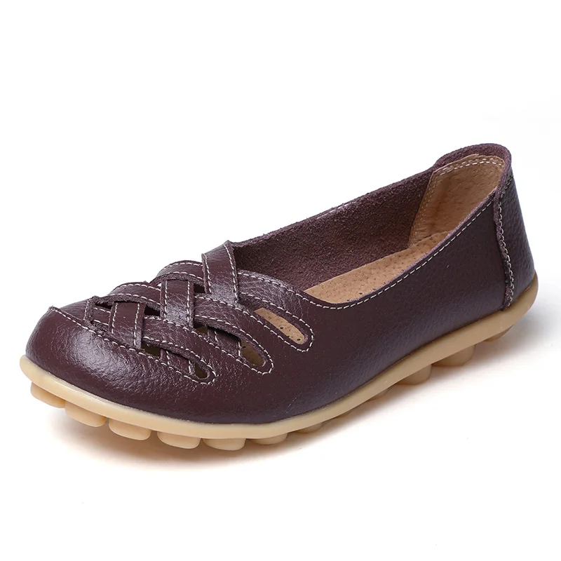 OneBling/ повседневные лоферы из натуральной кожи; женская дышащая Летняя обувь на плоской подошве; сандалии с перфорацией; большие размеры 34-44 - Цвет: Coffee
