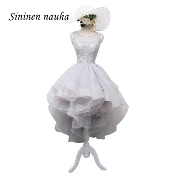 

Silver Prom Party Dresses Backless Lace Beaded High/Low Homecoming Cocktail Dress For Graduation Juniors Vestido De Festa 139