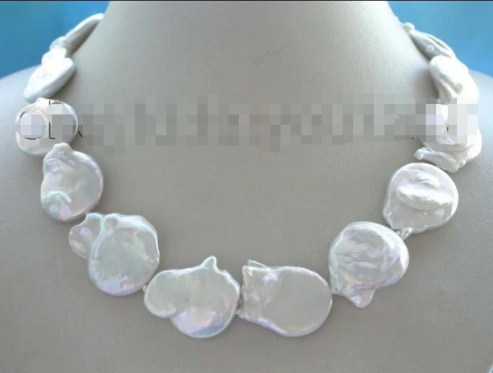 

FREE SHIPPING 18" Genuine Natural 22x28mm White Reborn Keshi Pearl Necklace 14k #f1506! (A0513)