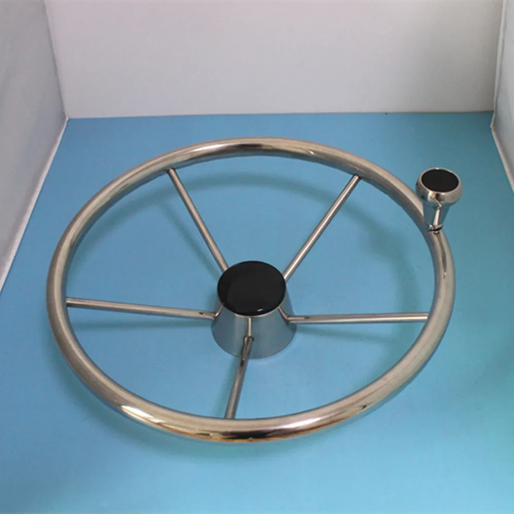 Boat 15.5" Stainless Steel Destroyer Grip Steering Wheel 5 Spoke With