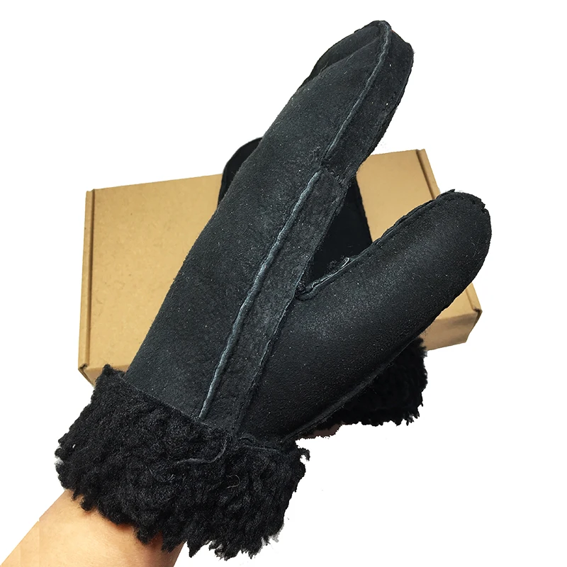 Mens Gloves Mittens Real Sheepskin Leather Gloves Heated Fur Mittens Suede Leather Winter Outdoor Thick Warm Cashmere Gloves G59