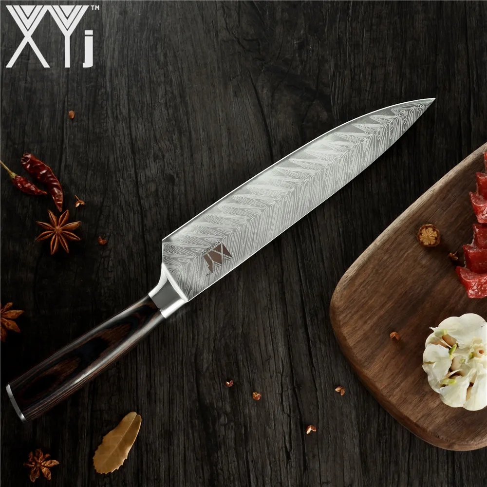 XYj Imitation Damascus Pattern Chef Knife 7Cr17 High Carbon Stainless Steel Kitchen Knives Ultra Sharp Blade Comfortable Handle