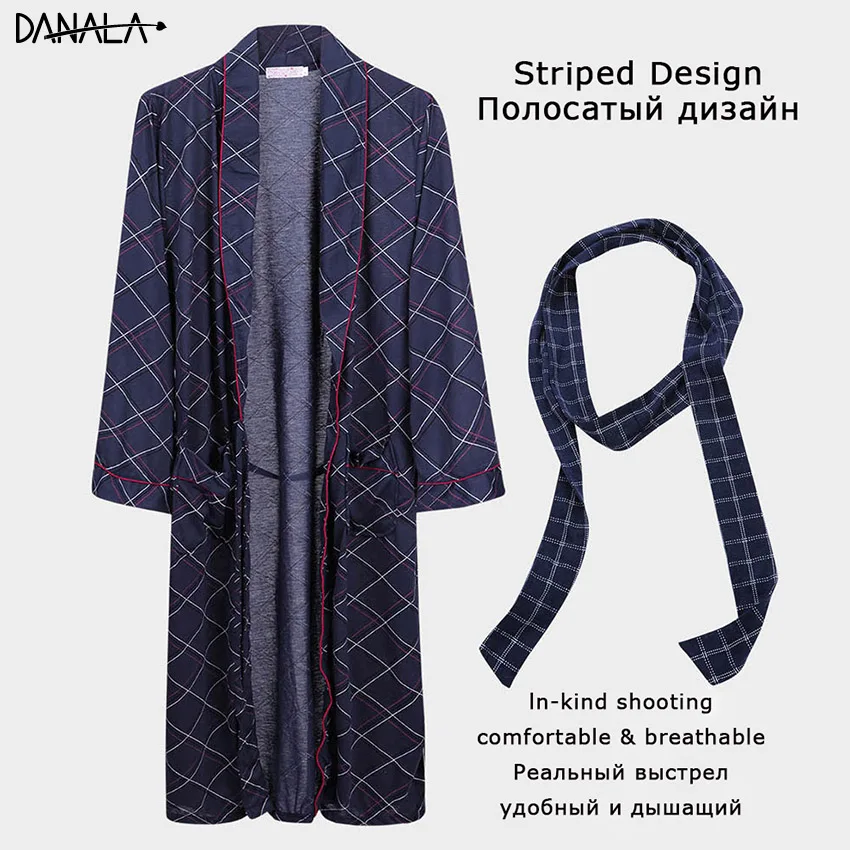 DANALA Spring Autumn Loose Men's Bathrobe Striped Warm Comfortable Dressing-gown Pajamas V-Neck Sexy Women Home Suits Swimsuit