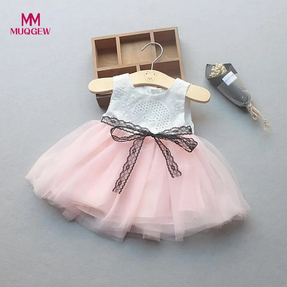 new summer baby dress Newborn Baby Girls Button Bownknot Lace Net Yarn ...