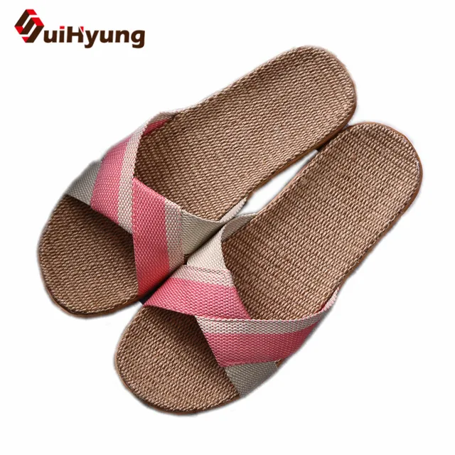 Suihyung Women Slippers Breathable Linen Slippers 2018 New Woman Flat Shoes Casual Flip Flops Sandals Indoor Shoes Home Slippers