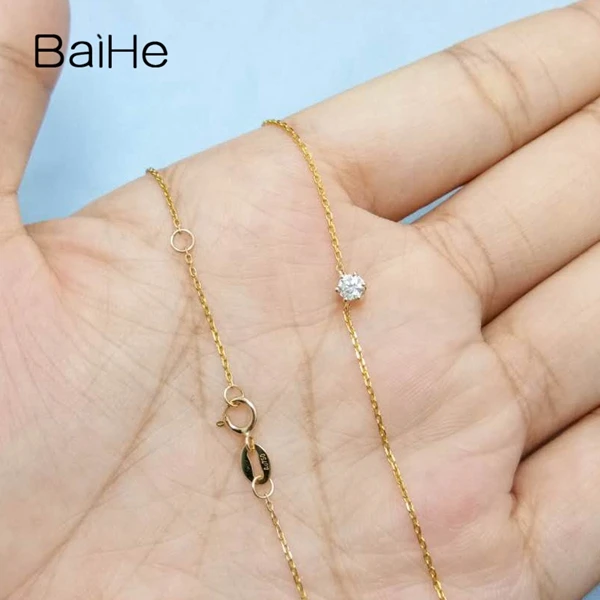 BAIHE Solid 18K желтого золота 0.10CT Сертифицированный H/SI натуральный алмаз помолвка женские модные ювелирные изделия ожерелья