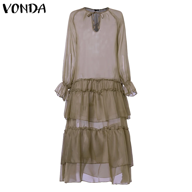 VONDA, макси платье для беременных, Robe Boheme Femme, сексуальное пляжное длинное платье, 5XL, элегантное однотонное пляжное платье размера плюс