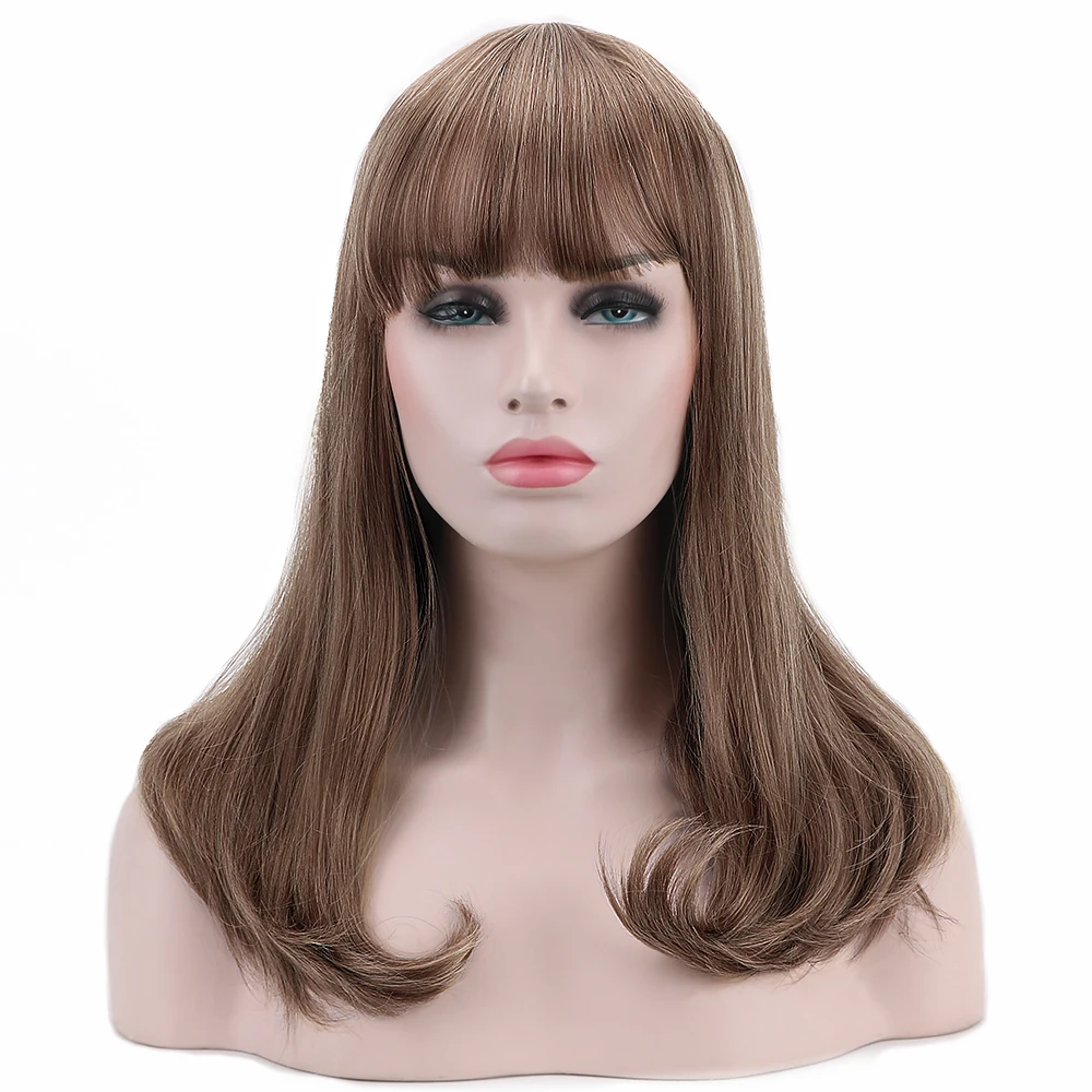 Brown Wig with Bangs Straight Fashion Hair Wigs Long 20 Inch Halloween