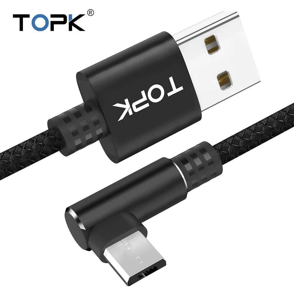 

TOPK 1M 90 Degree Micro USB Cable Fast Charging Data Cable for Samsung Xiaomi Huawei Android L Type Mobilie Phone Cable