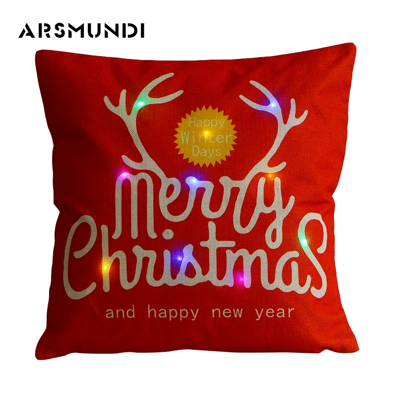 

Simple LED Flax Printed Merry Christmas Pillowcase Woven Decorative Pillowcase Fashion Deer Snowman Pillow Case 45cm*45cm